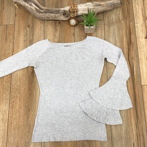 Colloseum Knitwear Heather Gray Ribbed Flare Bell Long Sleeve Top